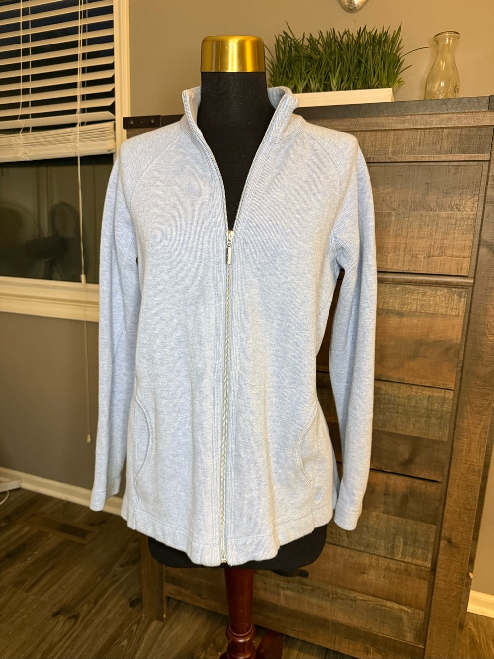 Tommy Bahama Women’s Full Zip Sweatshirt Jacket Medium Light Blue Cotton Stretch